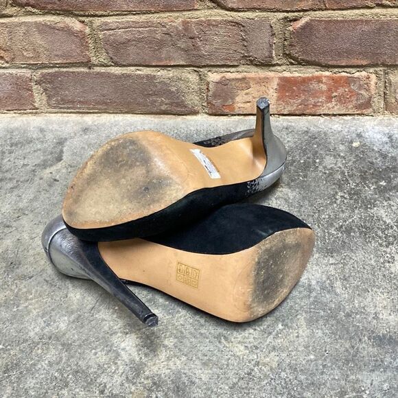 Aldo Black Leather Suede & Silver Platform Stiletto Size 8 - Picture 7 of 12